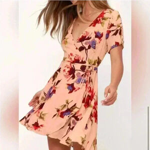 Lulus cherished love blush pink floral print wrap dress size small